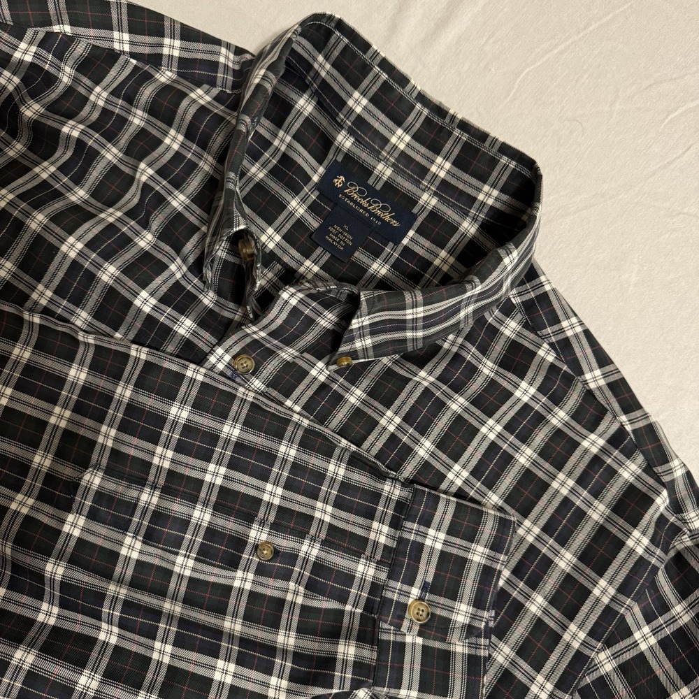 Brooks Brothers Men XL Cotton Non-Iron Button Down Shirt Multicolor Plaid Preppy